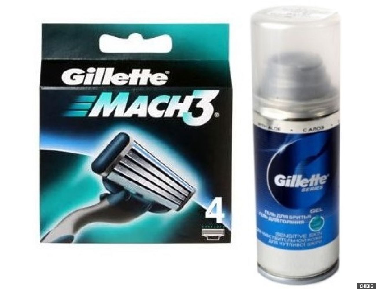 Gillette Mach3 лезвия 4 шт + Гель д/б Sensitive 75мл в подарок 7702018100620