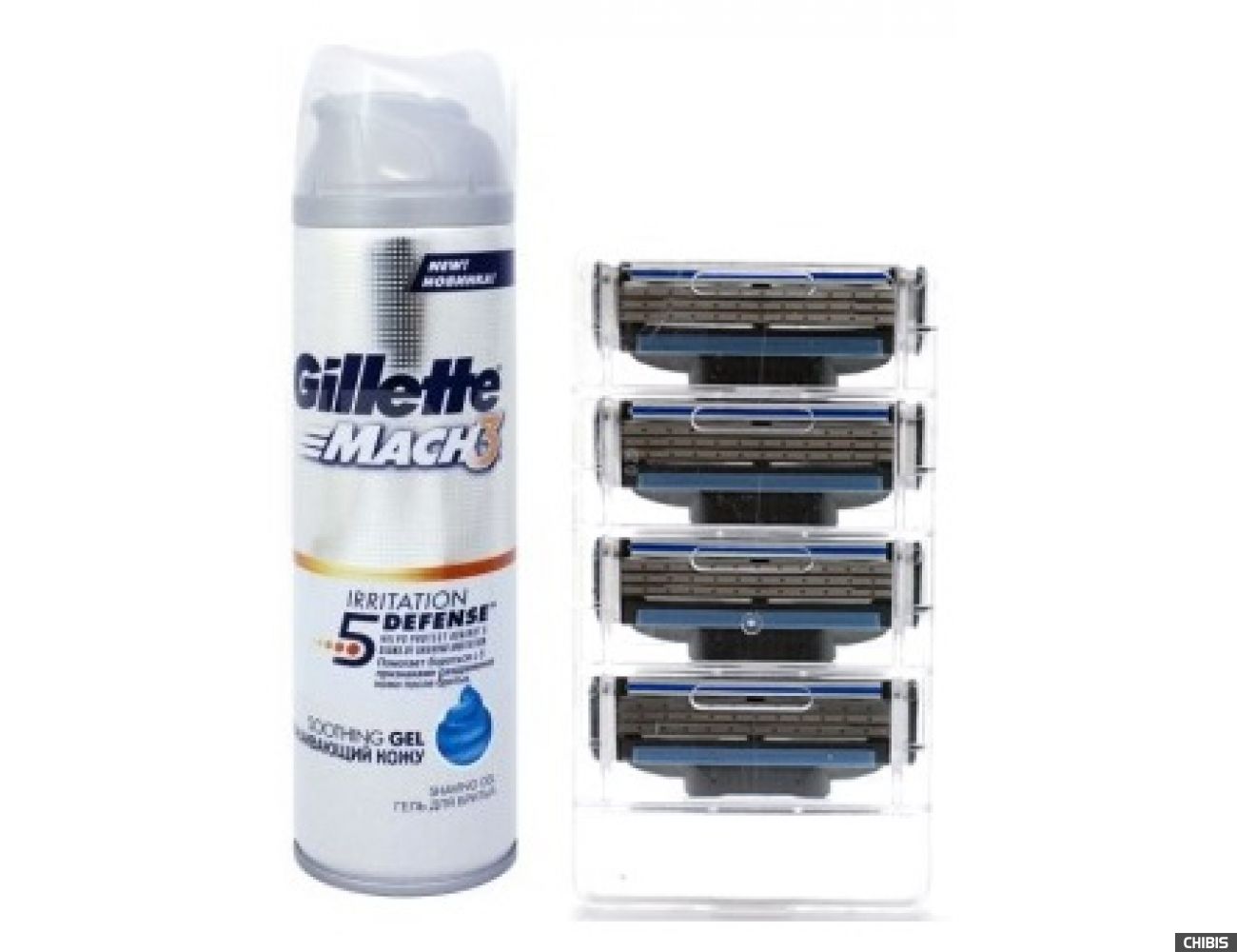 Gillette Mach3 лезвия для бритвы 4 шт.+ подарок гель д/б 75мл 4210201119180
