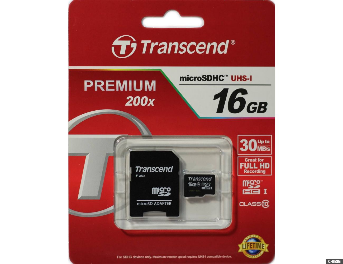 Карта памяти Transcend MicroSDHC 16GB (Class 10) + SD адаптер TS16GUSDHC10