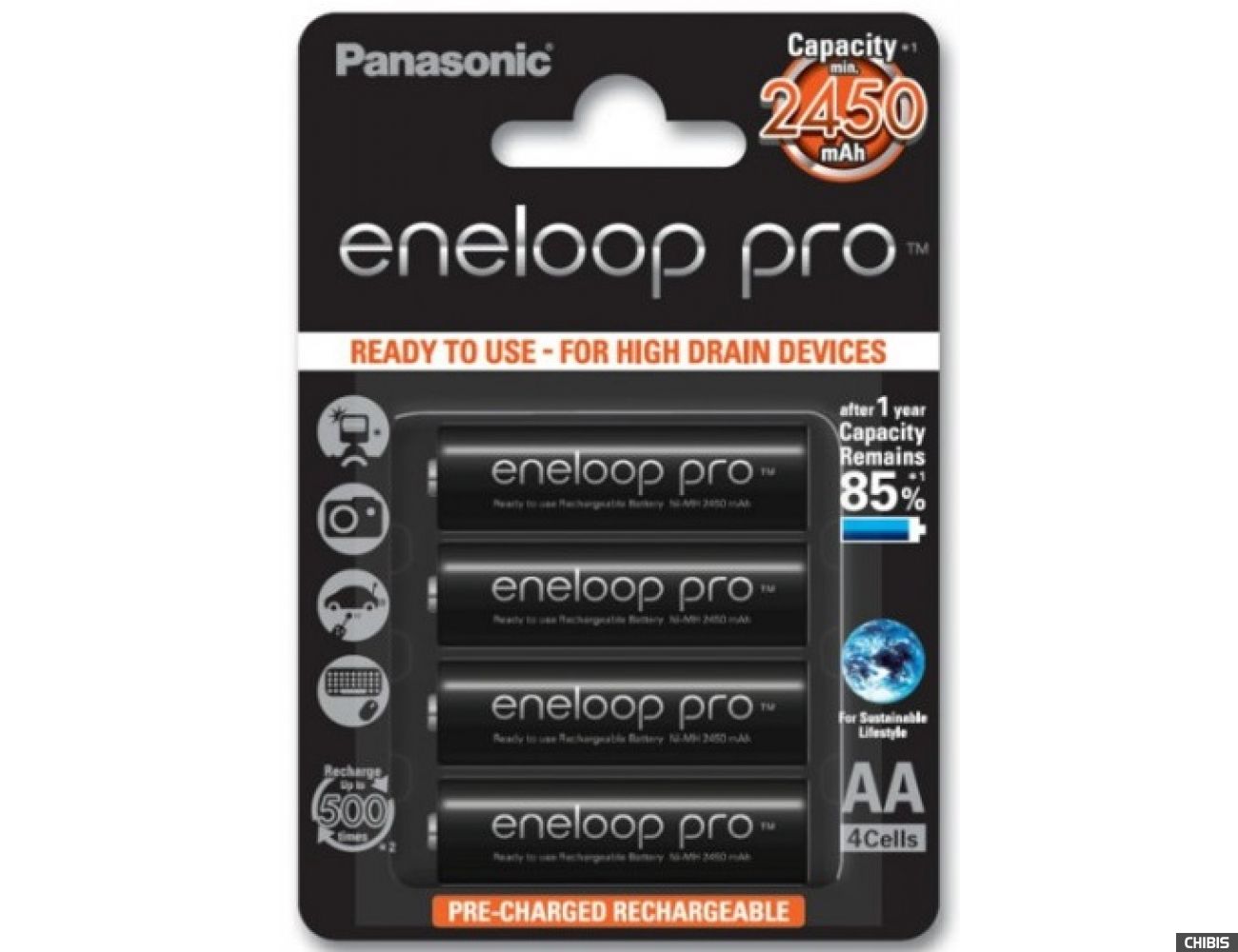 Аккумуляторные батарейки АА Panasonic 2450 mAh Eneloop Pro 4BP Ni-MH BK-3HCCE/4BE 4/4 шт
