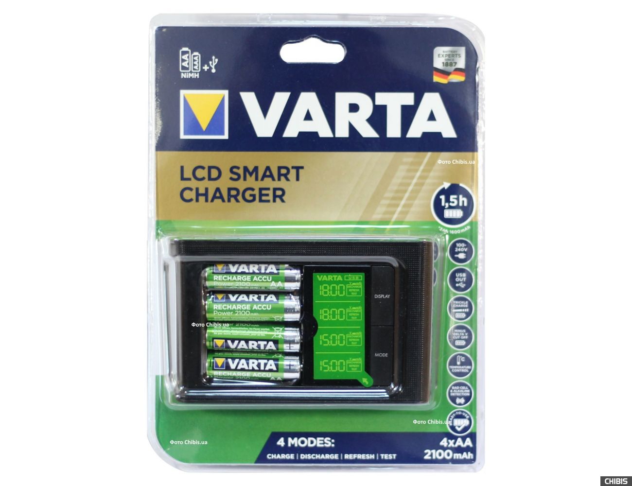 Зарядное устройство АА ААА Varta LCD SMART Charger + 4 AA 2100 mAh