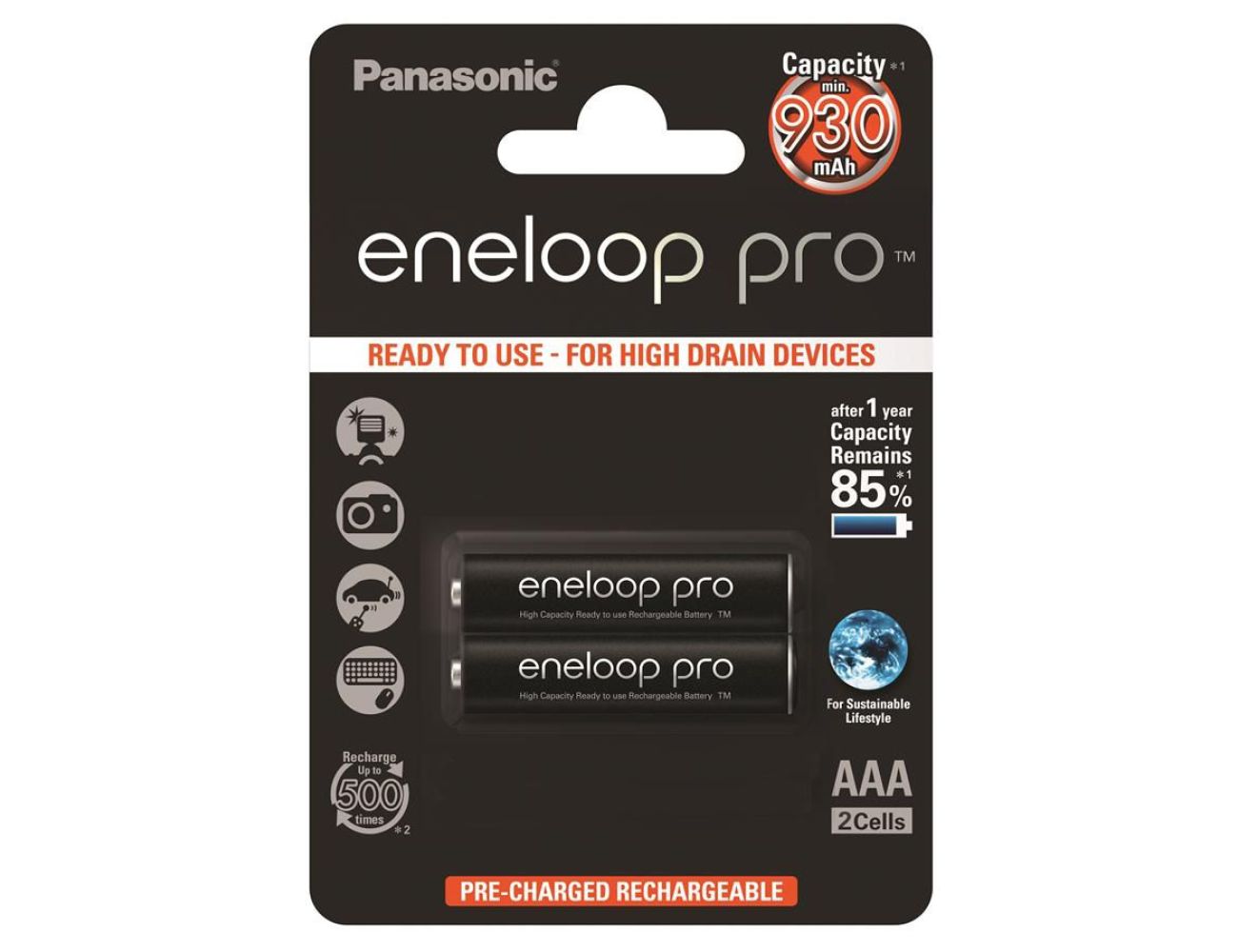 Аккумуляторные батарейки AAA Panasonic 930 mAh Eneloop Pro 2 шт BK-4HCDE/2BE