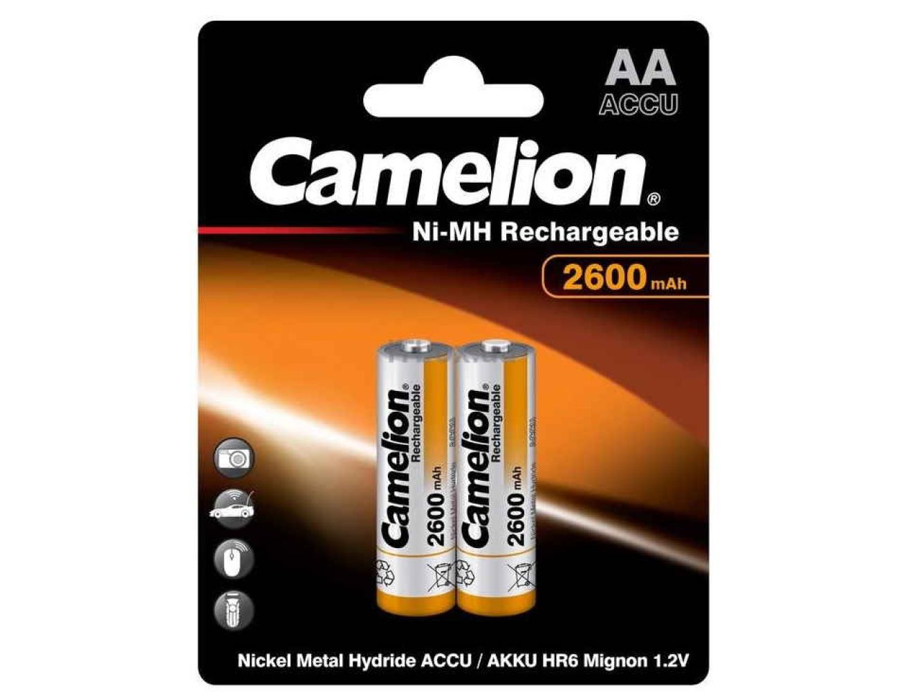 Аккумуляторные батарейки АА Camelion 2600 mAh Ni-MH 2 блистер