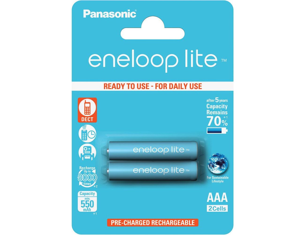 Аккумуляторные батарейки ААА 550 mAh Panasonic Eneloop 2 шт