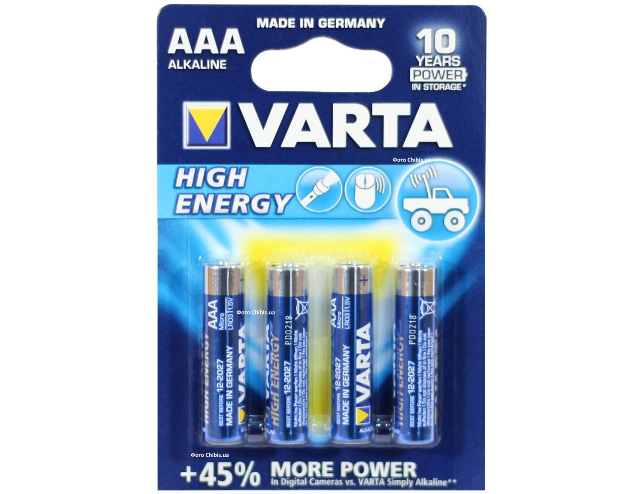Батарейка ААА Varta High Energy LR03 1.5V Alkaline блистер 4