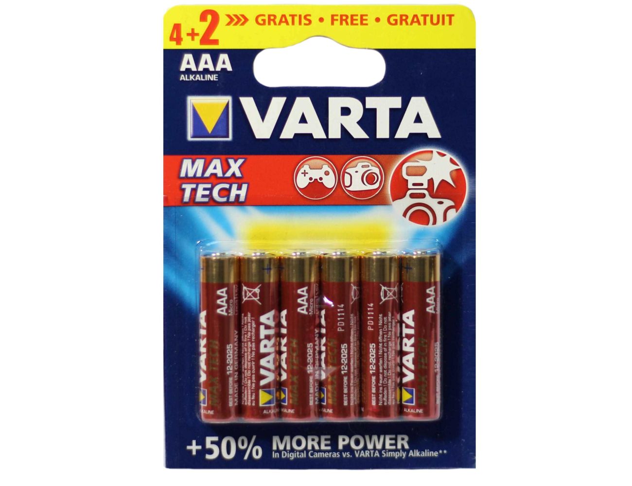 Батарейка Varta AAA Max Tech LR03 4+2 шт 1,5V