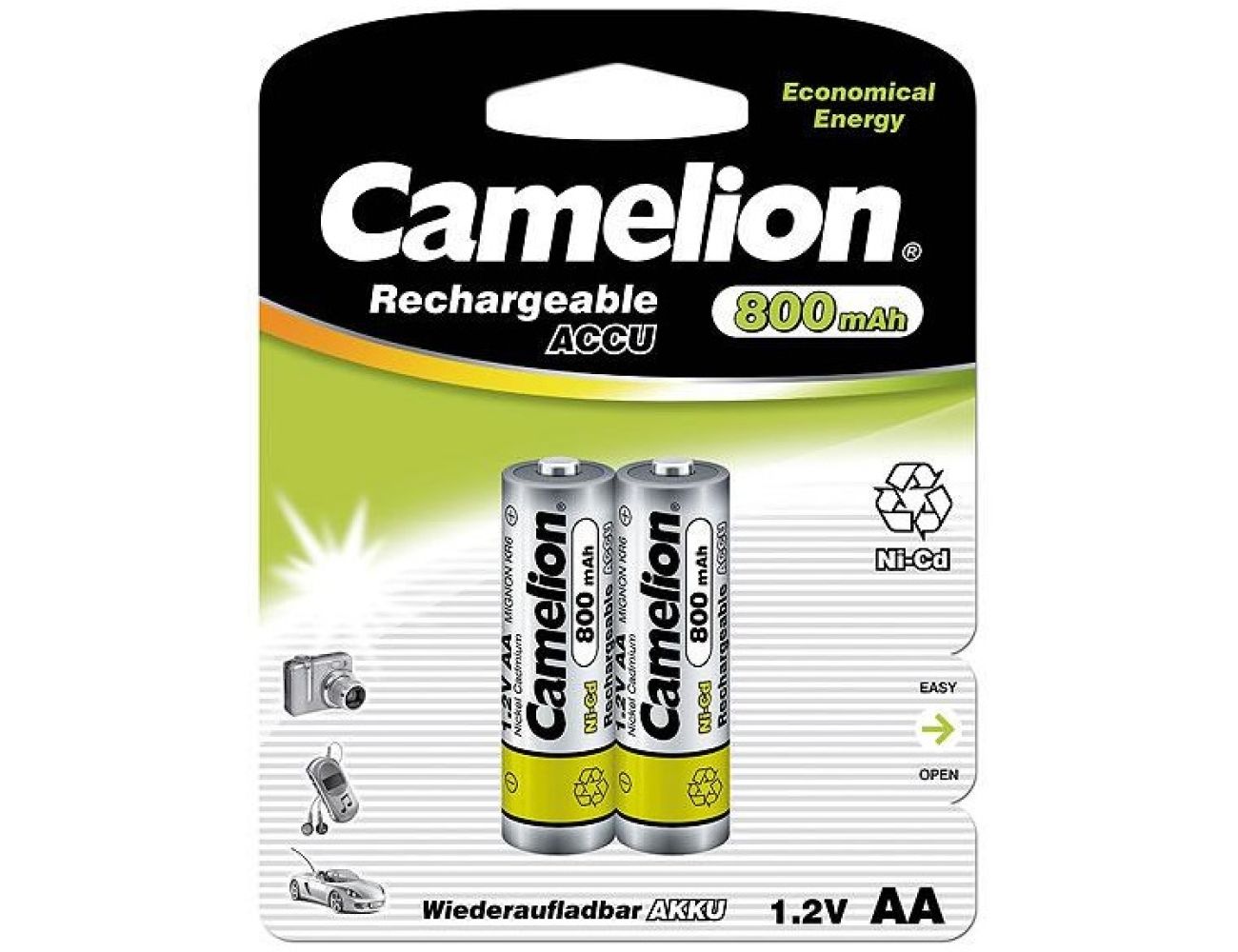 Аккумуляторные батарейки АА Camelion 800 mAh Ni-CD 1/2 блистер