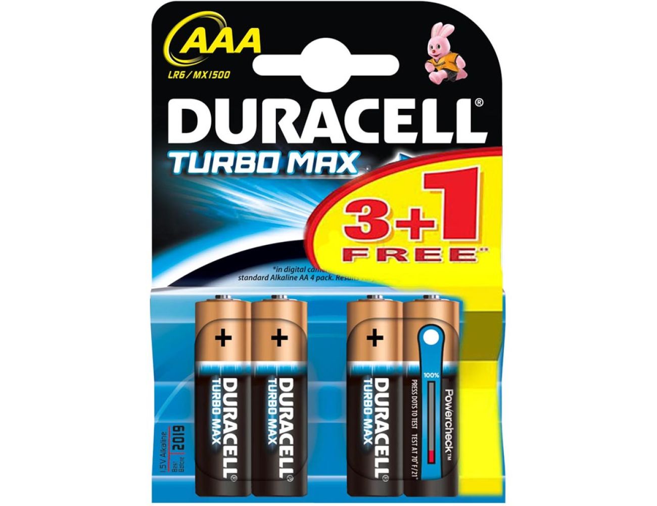 Батарейка ААА Duracell Turbo Max LR03 1.5V Alkaline 3 шт+1 бесплатно блистер 4/4шт.