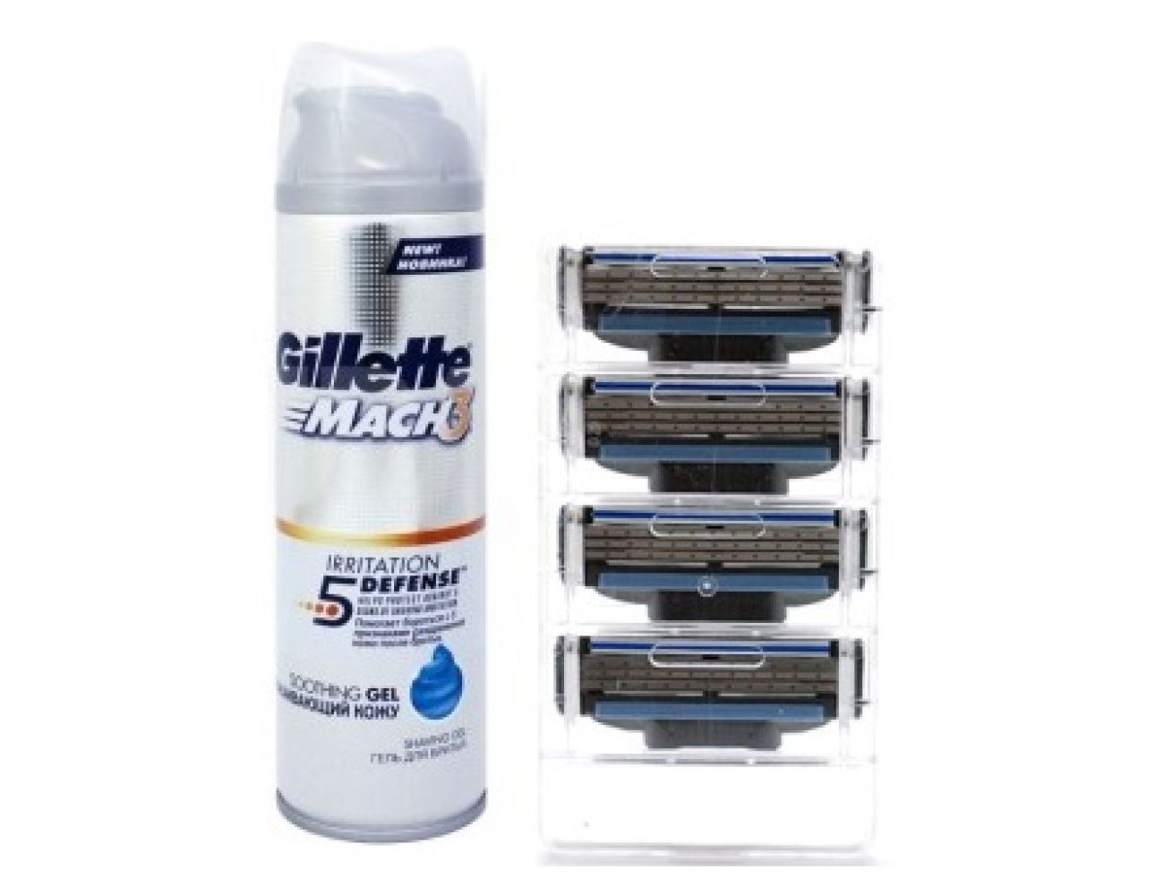 Gillette Mach3 лезвия для бритвы 4 шт.+ подарок гель д/б 75мл 4210201119180
