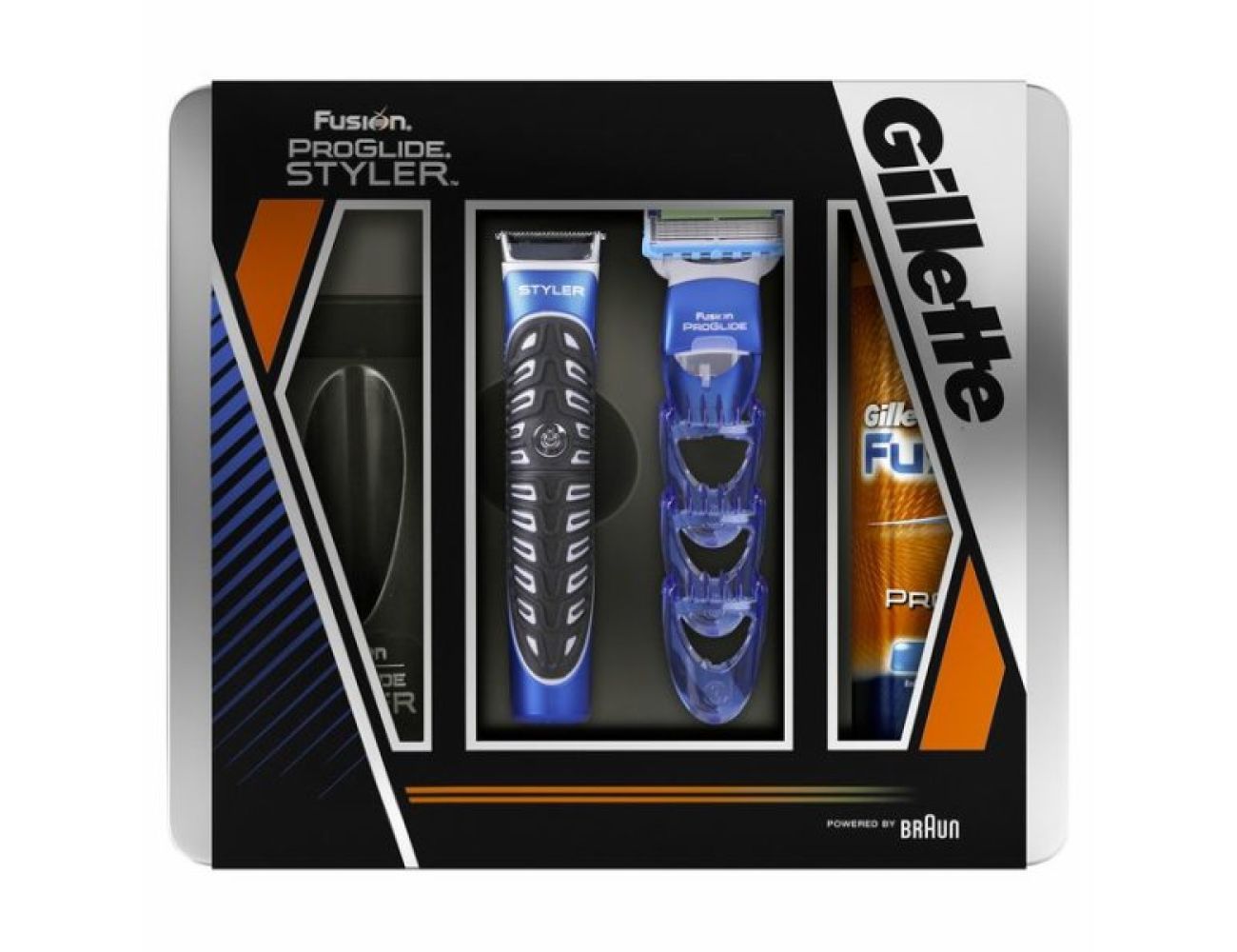 Gillette Styler Fusion ProGlide Power триммер для бороды и усов + гел д/б 200мл мет уп 7702018359677