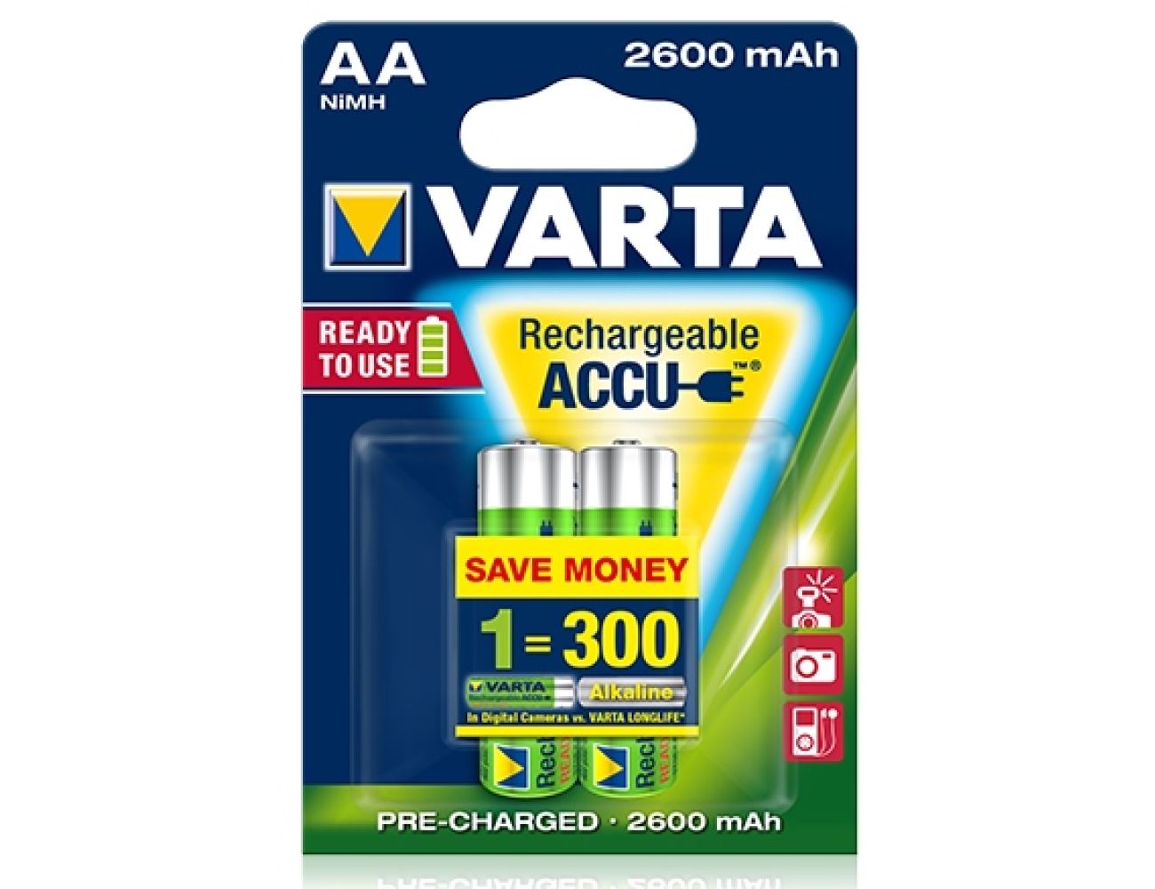 Аккумуляторные батарейки Varta АА 2600 mAh Ni-Mh Ready to Use блистер 2/2 05716101402