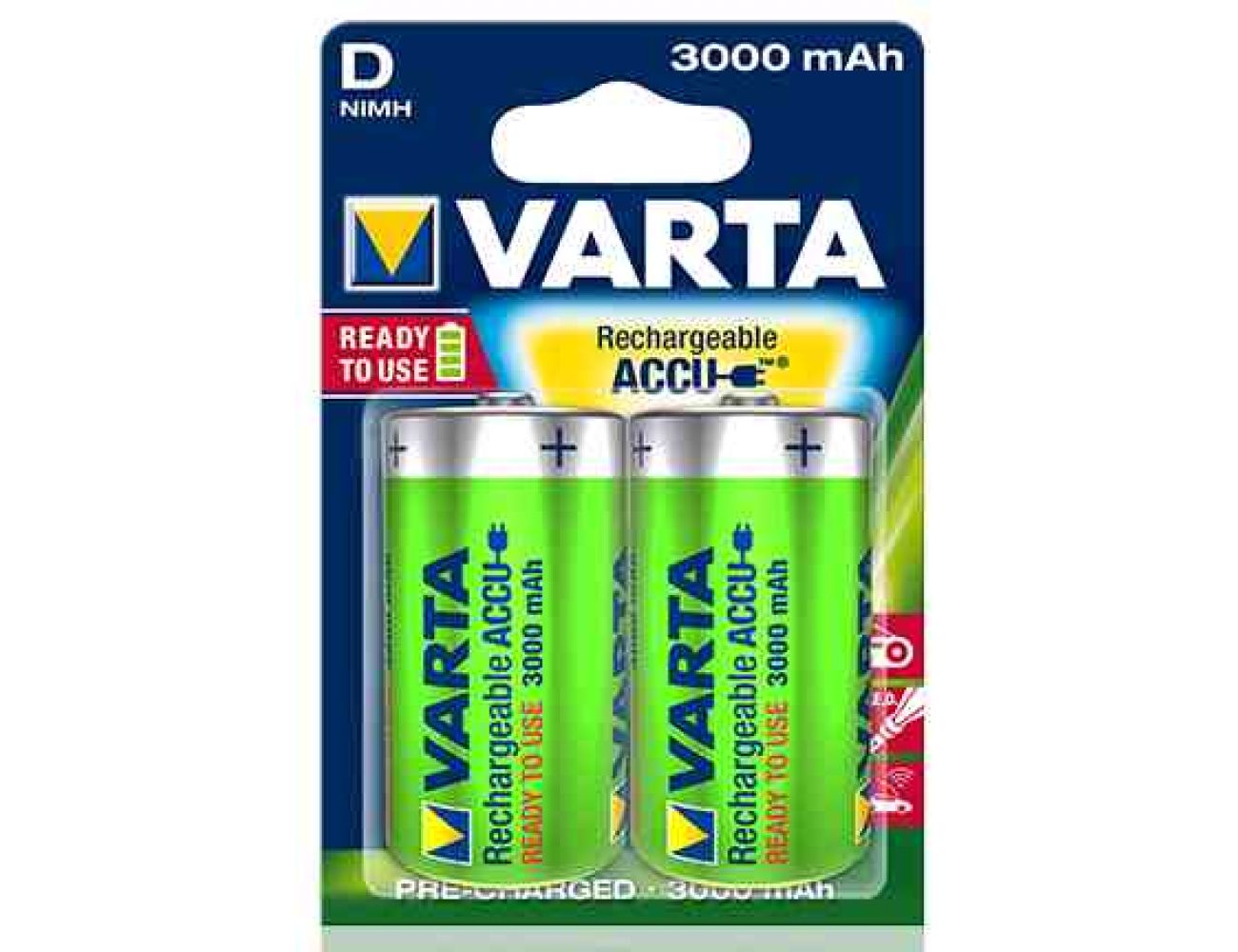 Аккумуляторные батарейки D Varta 3000 mAh Power R2U HR20 2 шт
