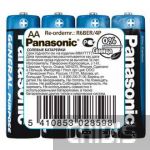 Батарейка АА Panasonic General Purpose R06 1.5V Цинково-угольная 4/4 пленка