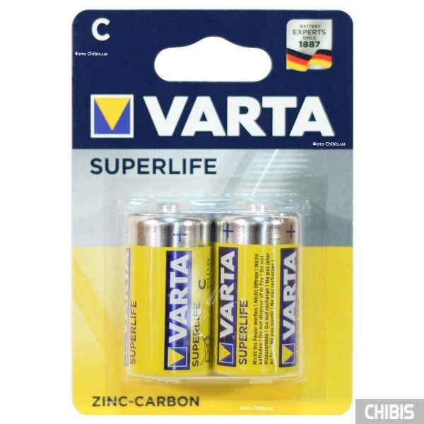 Батарейка R14 Varta Superlife C, 1.5V Цинково-угольная 2/2 шт блистер