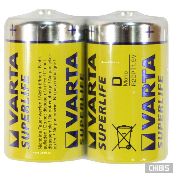 Батарейка R20 1.5V Varta Superlife пленка 2/2 шт.