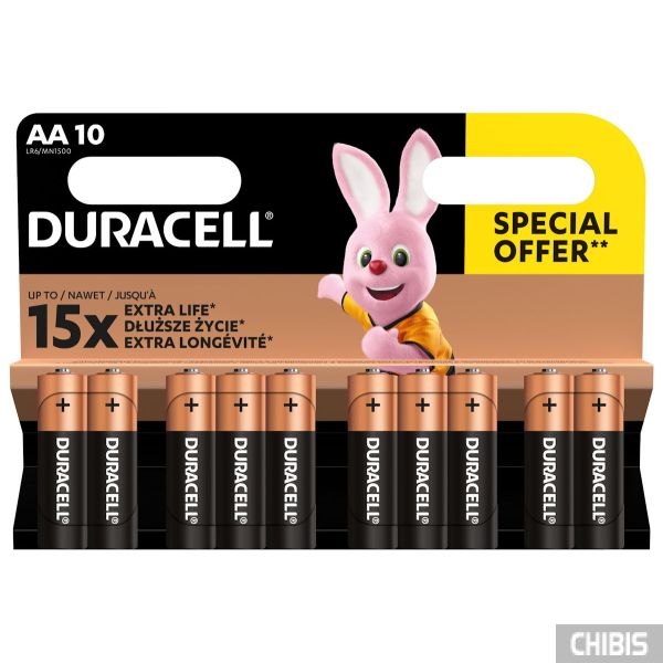 Батарейка LR06 Duracell MN1500 1.5V alkaline 10 шт 5000394152496