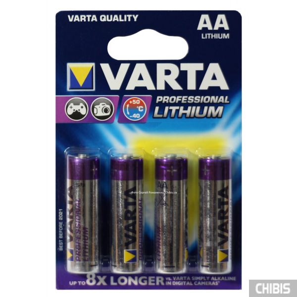 Батарейка AA Varta Lithium LR06, 1.5V блистер 4/4 шт 6106301404