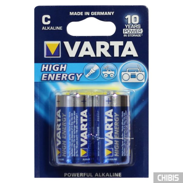 Батарейка Varta C High Energy LR14, 1.5V, Alkaline 4914 блистер 2/2 ш