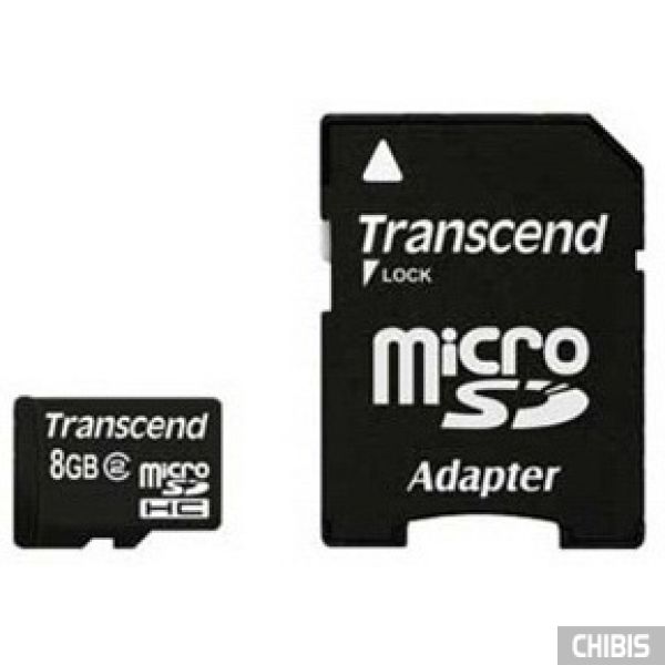 Карта памяти Transcend MicroSDHC 8Gb (Class 2) + SD адаптер