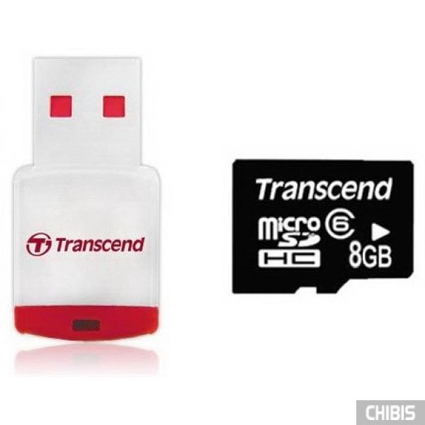 Карта памяти Transcend MicroSDHC 8Gb (Class 6) + CardReader