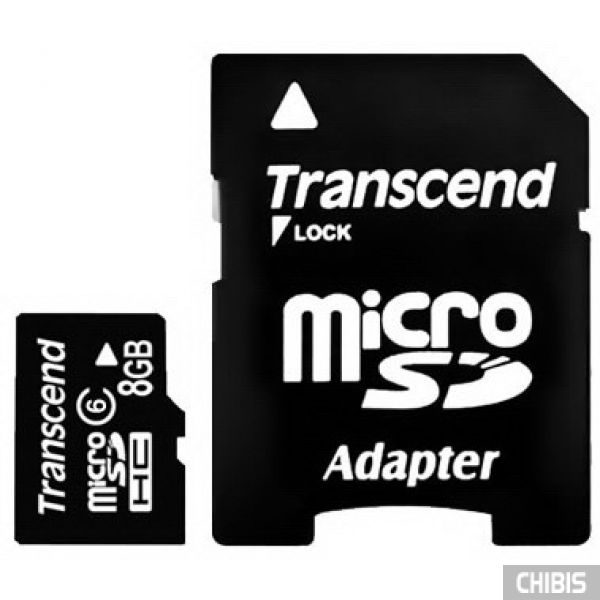 Карта памяти Transcend MicroSDHC 8Gb (Class 6) + SD адаптер