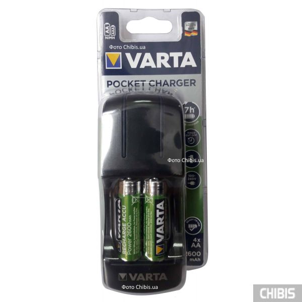 Зарядное устройство АА ААА Varta Pocket Charger + 4 AA 2600 mAh Ni-Mh 57642