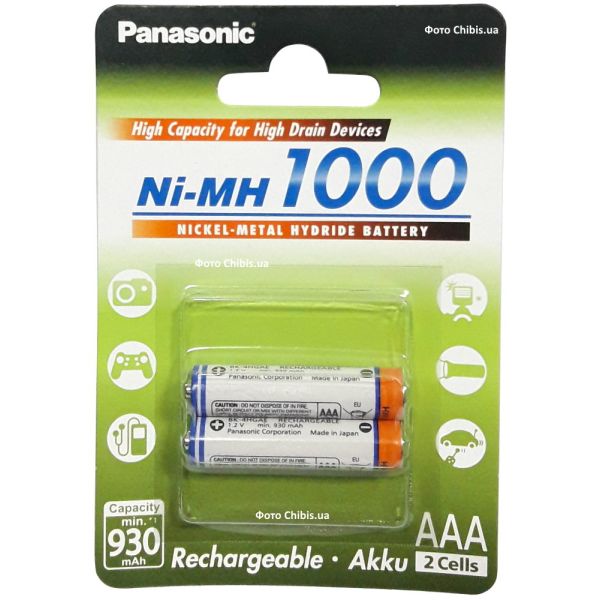Аккумуляторы ААА Panasonic High Capacity 1000 mAh NI-MH 2/2 шт.