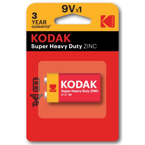 Батарейка 6F22 9V Kodak Super Heavy Duty Zinc 1 шт. блистер