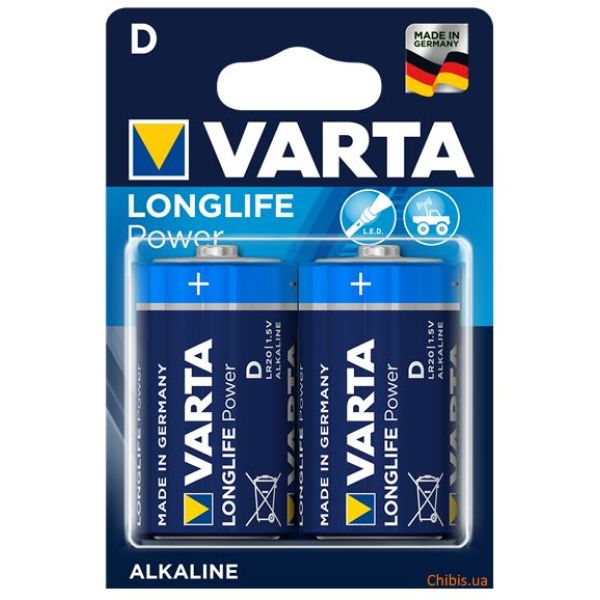 Батарейка Varta Longlife Power LR20, 1.5V, Alkaline 04920121412 блистер 2 шт
