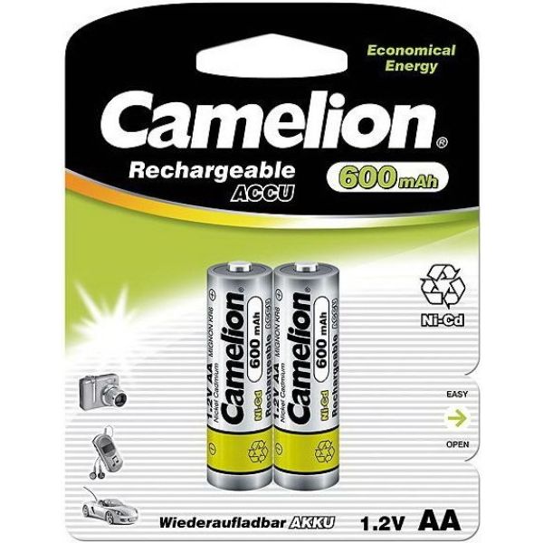 Аккумуляторные батарейки АА Camelion 600 mAh Ni-CD 1/2 блистер