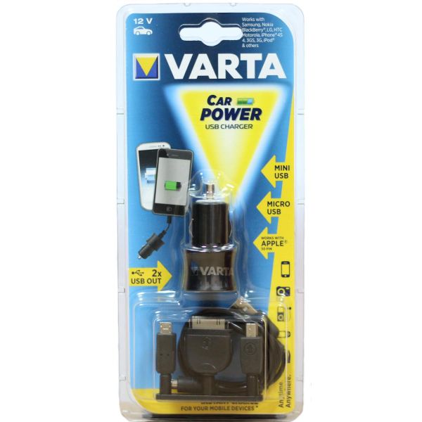 Зарядное устройство авто Varta Car Power 12V  microUSB, miniUSB, apple 30pin 57930101401