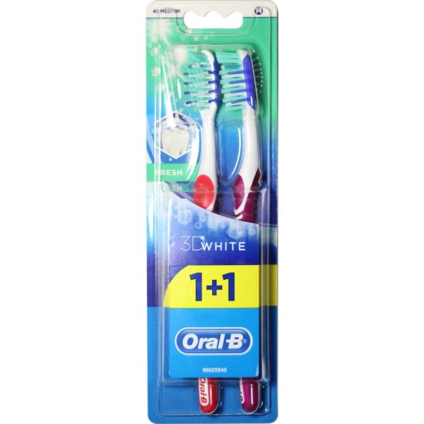Зубная щетка Oral B 3D White Свежесть 40 средняя 1 шт + 1 шт бесплатно 3014260022709