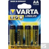 Батарейка AA Varta Longlife (LR06, 1.5V, Alkaline Щелочная) упаковка на 4 шт