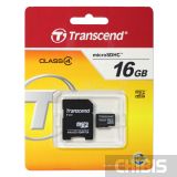 Карта памяти Transcend MicroSDHC 16Gb (Class 4) + SD adapter