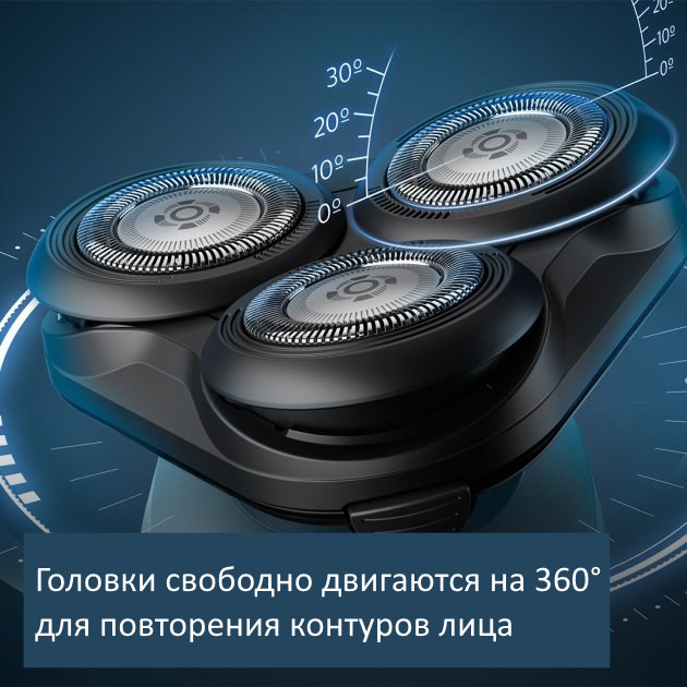 Головки свободно двигаются на 360° для повторения контуров лица в Philips S5466